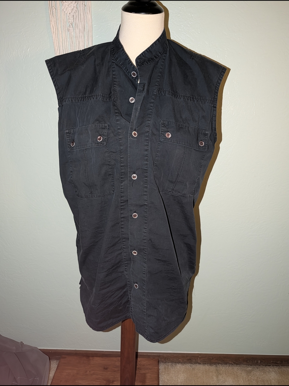 Helmut Lang Sleeveless Black Button-Front Utility Shirt